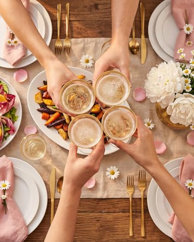 180Pcs Elegant Pink Gold Dinnerware Set for Party Wedding (Pink and Gold Plastic Dinnerware Set / 180PCS)