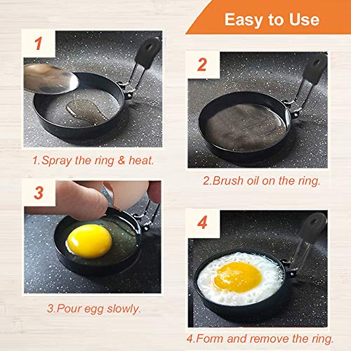 3.5" Egg Rings Set of 2 with Silicone Handle (Black)