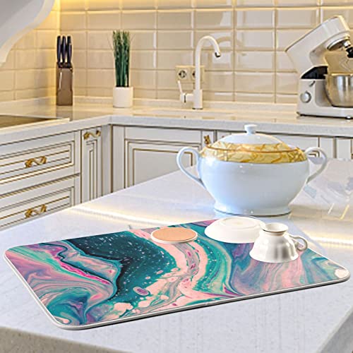 Super Absorbent Dish Drying Mat (Marble Pink Green / 16" x 18")