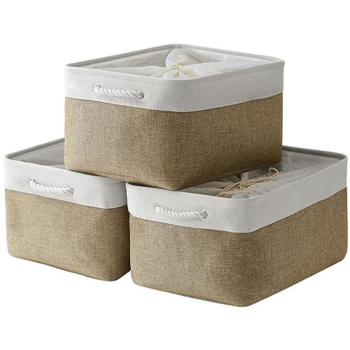 Organization and Storage Basket for Organizing (White & Khaki / 3PCS/X Large -17.7Lx13.8Wx9.8H)