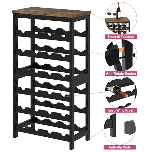 6 Tier Bamboo Wine Rack Freestanding Floor (24 Bottles / Rustic Brown and Black)