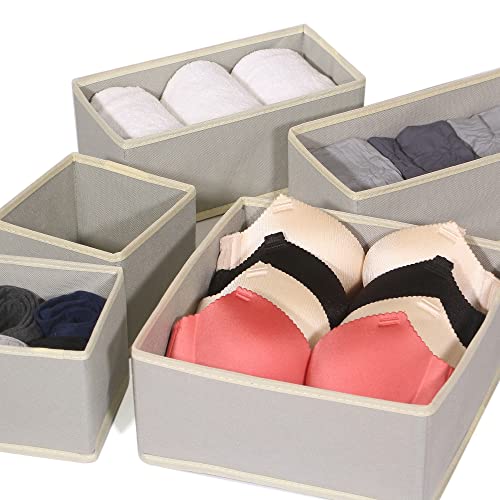 12 Pack Foldable Cloth Storage Box Closet Dresser Drawer Organizer Fabric Baskets Bins Containers Divider for Baby Clothes Underwear Bras Socks Lingerie Clothing (12 Count)