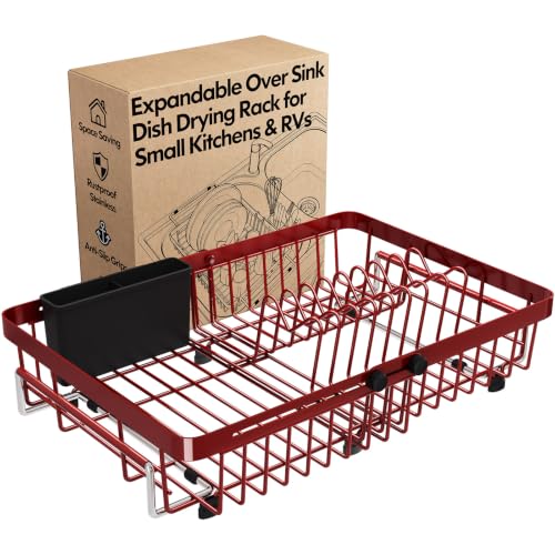 Red Expandable Dish Drying Rack Over The Sink with Anti Slip Grip (Red / For 13-30" W Sink)