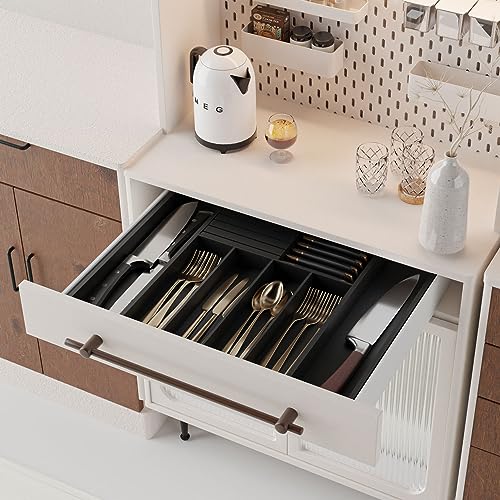 Utensil Organizer Silverware Tray for Drawer (Black)