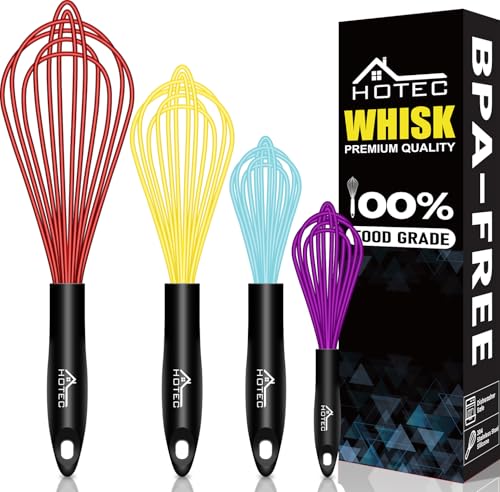 4 Pieces Silicone Whisks Set (Red,Yellow,Blue,Purple)