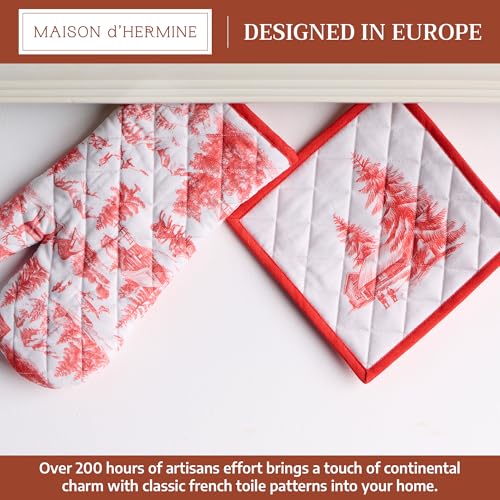 100% Cotton Oven Mitt & Pot Holder Set (120 - Winter Jouy / 7.5" x 13" & 8" x 8" (Oven Mitt & Pot Holder))