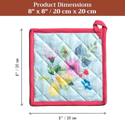 Pot Holders 100% Cotton Potholders (093 - Jardin D'ete - Mint / 8" x 8" (Pot Holder Pack of 1))