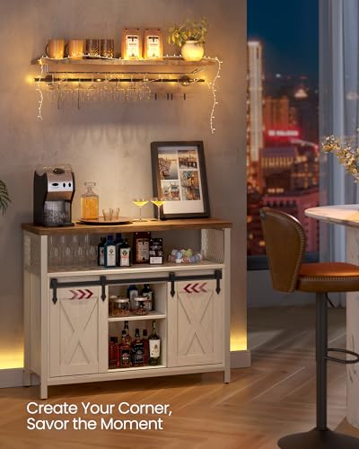 Buffet Cabinet (Without Power Outlet and Light / 13"D x 39.4"W x 31.5"H / Rustic White + Honey Brown)