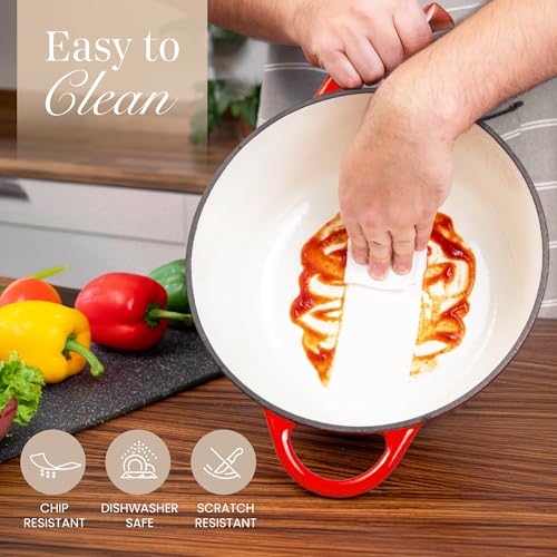 Enamelled Cast Iron Dutch Oven Pot with Lid (Red / 6.4-Quart - Deep)