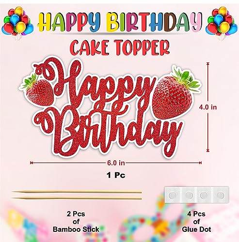 Real Strawberry Happy Birthday Cake Topper