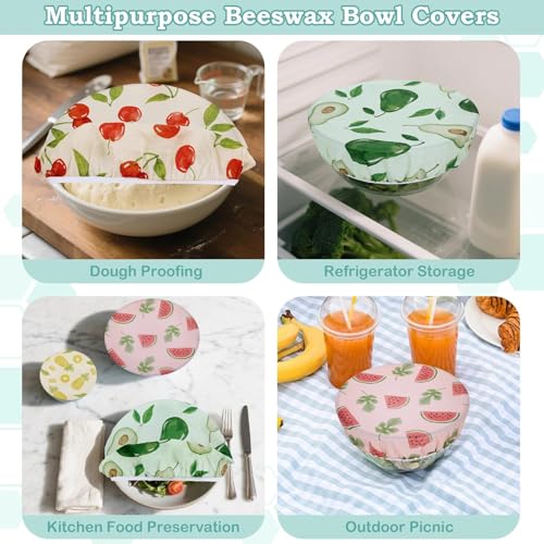 5Pcs Reusable Beeswax Elastic Bowl Covers for Bread Proofing and Food Cover (Colored Fruit)