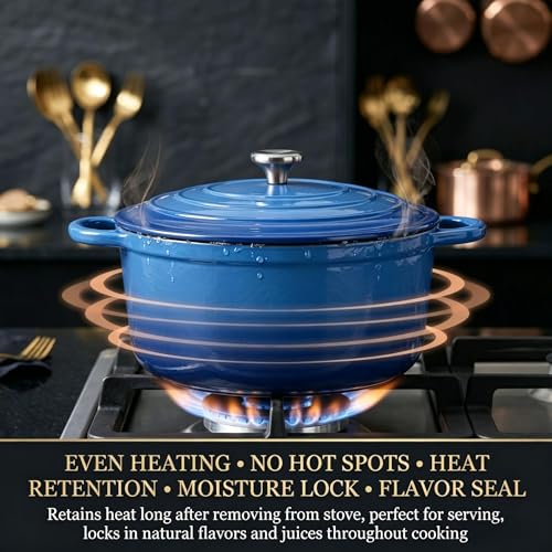 5 Piece Cobalt Blue Enameled Cast Iron Cookware Set (Blue E)