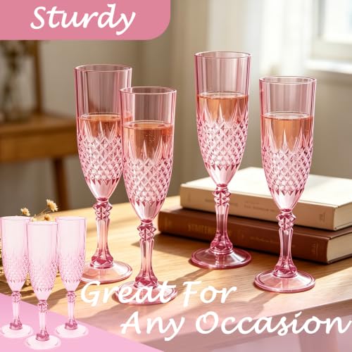 100 Pack Plastic Champagne Flutes (Pink)
