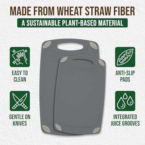 2 Piece Reversible Cutting Board Set Made with Natural Wheat Straw Fiber (Dark Gray)