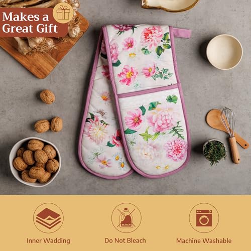 Double Oven Mitts 100% Cotton Double Oven Glove (071 - Pivoine / 7" x 35" (Double Oven Mitt))