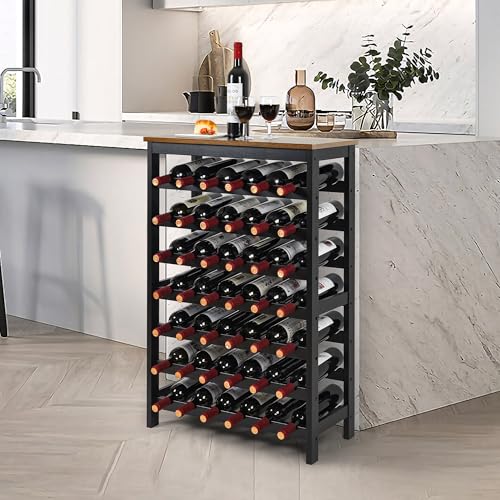 42 Bottles Bamboo Wine Rack (Rustic Brown +Black / 7-Tier)