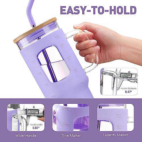 Glass Tumbler with Straw and Lid (Purple / 40 Ounces)