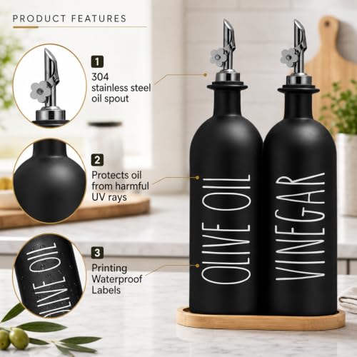 16oz Olive Oil Dispenser Bottles for Kitchen (Black+Tray / 16 fl oz)