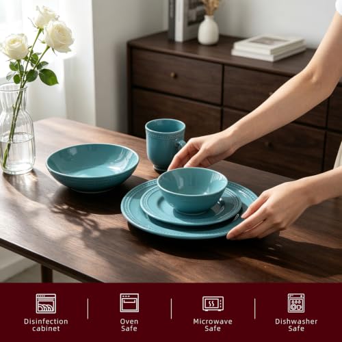 HomeVSS 20 PC Pearl Dots Stoneware Dinnerware Set