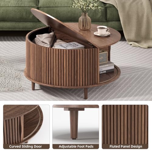 Round Coffee Table with Storage (Chestnut Brown)