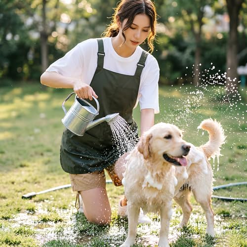Waterproof Reversible Adjustable Bib Apron with 6 (6 Pockets Olive Green)