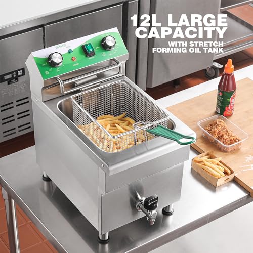 12.7 QT Commercial Fryer Electric Deep Fryer with Basket and Lid (12L)