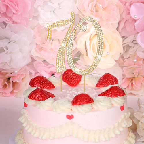 Gold 70th Birthday Cake Topper Rhinestones Cake Decorations for 70th Birthday Party (70th- Gold)