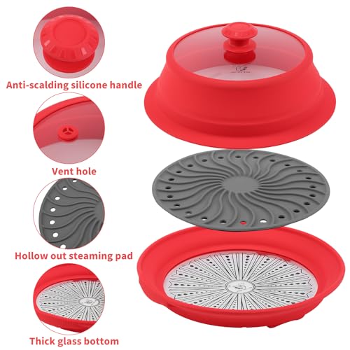 Microwave Splatter Silicone Cover Collapsible Steamer (10.5-11 inch / Red)