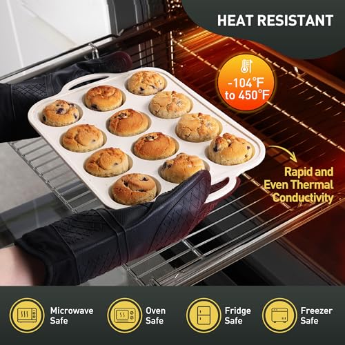 2 Packs 12 Cups Silicone Muffin Pan with Metal Reinforced Frame Regular Size Cupcake Pan Tray Egg Bites Oven Safe Silicone Molds Cookie Muffin Pan Tin Best Baking Sheets Non Toxic Clearance (2pc: 12-Cup Regular / Cream & Black)