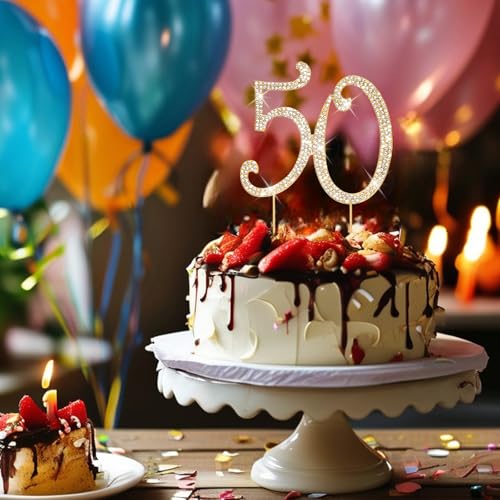 50th Birthday Decorations Women Rhinestone Birthday Cake Topper (50)