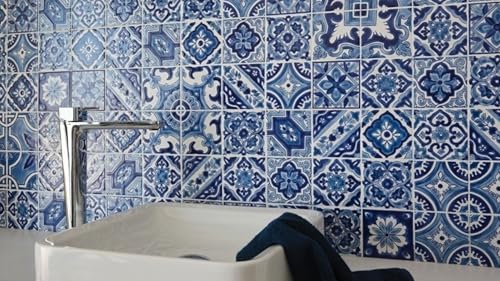 Set of 9 Decorative Ceramic Tiles (Blue / 4" x 4" (45 Tiles - 5 Sq Ft))