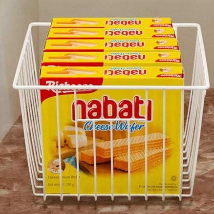 11'' Farmhouse Freezer Food Storage Organizer Baskets Modern Refrigerator Metal Wire Basket Bin with Built (White-6pack / 11''L X 10''W X 7''H)
