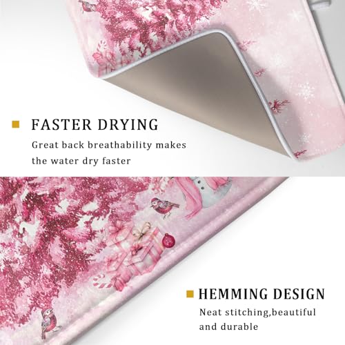 Pink Forest Dish Drying Mat Washable Drying Matt Kitchen Counter (Winter Forest Pink / 24" x 18")