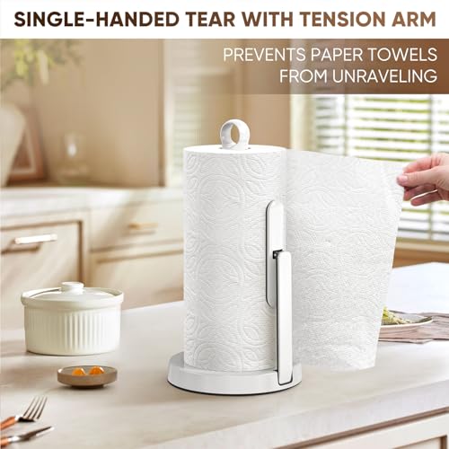 Heavy Duty Paper Towel Holder with Tension Arm (White)
