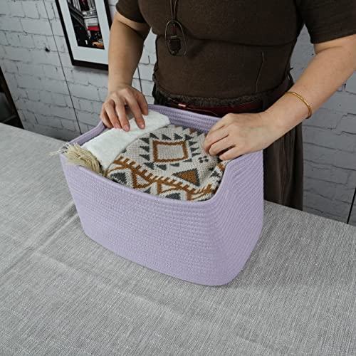 Woven Cotton Rope Storage Baskets 15x10x9.3" 3 Pack Purple Lavender (purple)