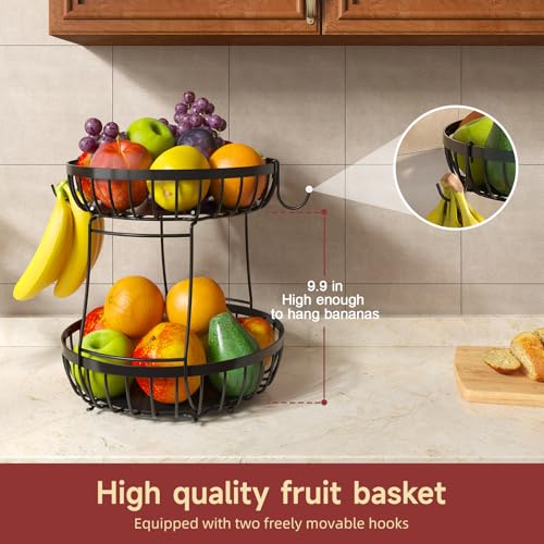 2 Tier Fruit Bowl for Kitchen Counter (Black / 2 Tier Extra Large)