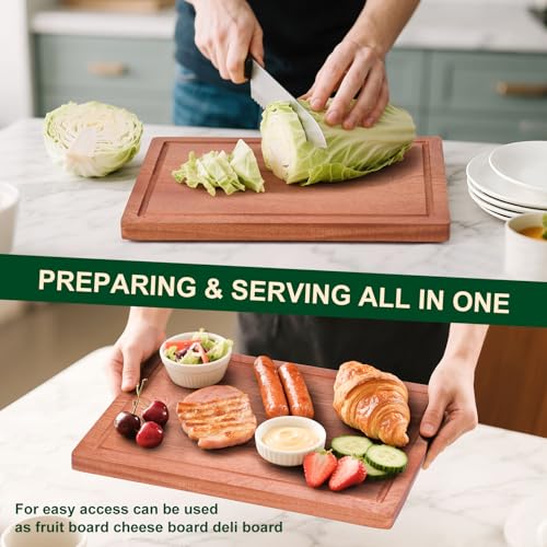 Wooden Cutting Board Set of 4 with Holder Solid Wood Chopping Boards for Kitchen with Juice Grooves Thick Large Cutting Board (15.7"L x 11.8"W)