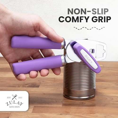 Manual Can Opener Heavy Duty Patented Stainless Steel (Lavender / Comfy Grip)