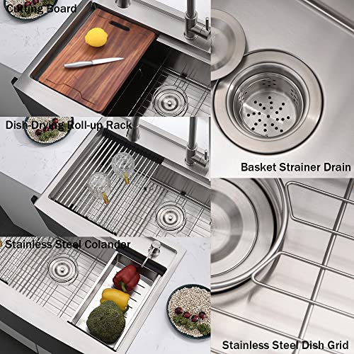 33 Inch Farmhouse Kitchen Sink Workstation (33"L x 22"W x 10"D / Stainless Steel (Splash Guard))