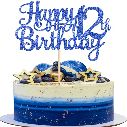 1 PCS Happy 12th Birthday Cake Topper Glitter Cheers to 12 Years Birthday Cake Pick 12 Fabulous Cake Decoration for Happy 13th Birthday Theme Party Decorations Supplies Blue (Blue / 12th)