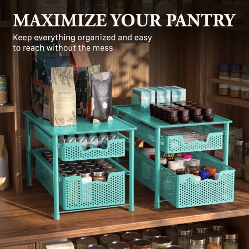 Stackable 2 Tier Sliding Basket Drawer (2-Tier / Turquoise)