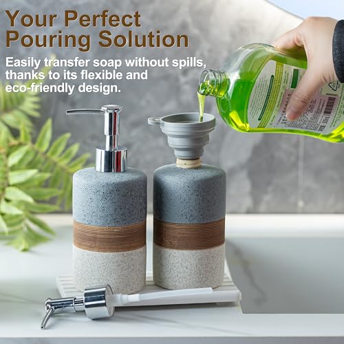 Ceramic Soap Dispenser Set of 2 (Gray and White / 2xSoap Dispenser Set with Tray)
