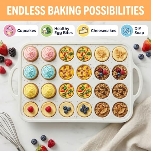 Silicone Mini Muffin Pan for Baking (Cream / Mini (24 Cups Pan))