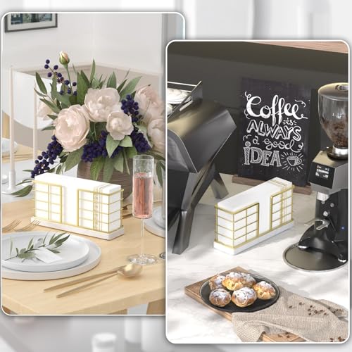 Marble Vertical Stance Bathroom Napkin Holder (Gold and Marble White / 8.86 x 2.56 x 4.33 inches)