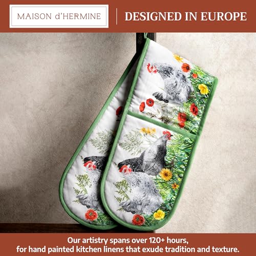 Double Oven Mitts 100% Cotton Double Oven Glove (018 - Basse Cour / 7" x 35" (Double Oven Mitt))