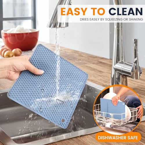 Silicone Trivet Mats 4 Heat Resistant Pot Holders Multipurpose Non (Light Blue)