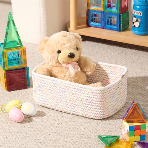 Small Storage Baskets for Organizing (3pcs-L11.5xW7.5xH4.7" / Rainbow Stitches)