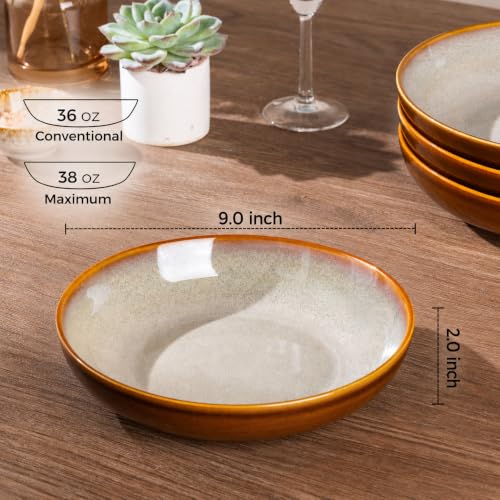 9.0" Ceramic Pasta Bowls Set of 4 (Set of 4 / Khaki)