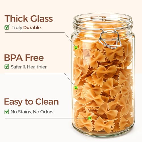Glass Pantry Jars with Airtight Lids 34 oz 3 Pack Coffee Canisters (34 fl oz x 3)