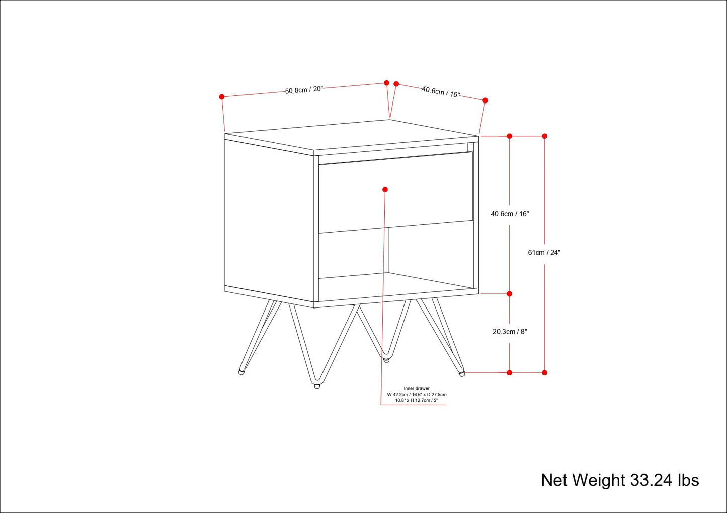 Hunter 20" Wide Solid Mango Nightstand in Refined Natural (Refined Natural / 20 inch)
